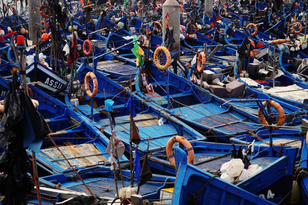 Tirage fine art édition limitée - barques de pêche bleues - Essaouira Maroc